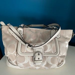 Coach Signature Logo Cream Satchel with Winter White Leather Trim
